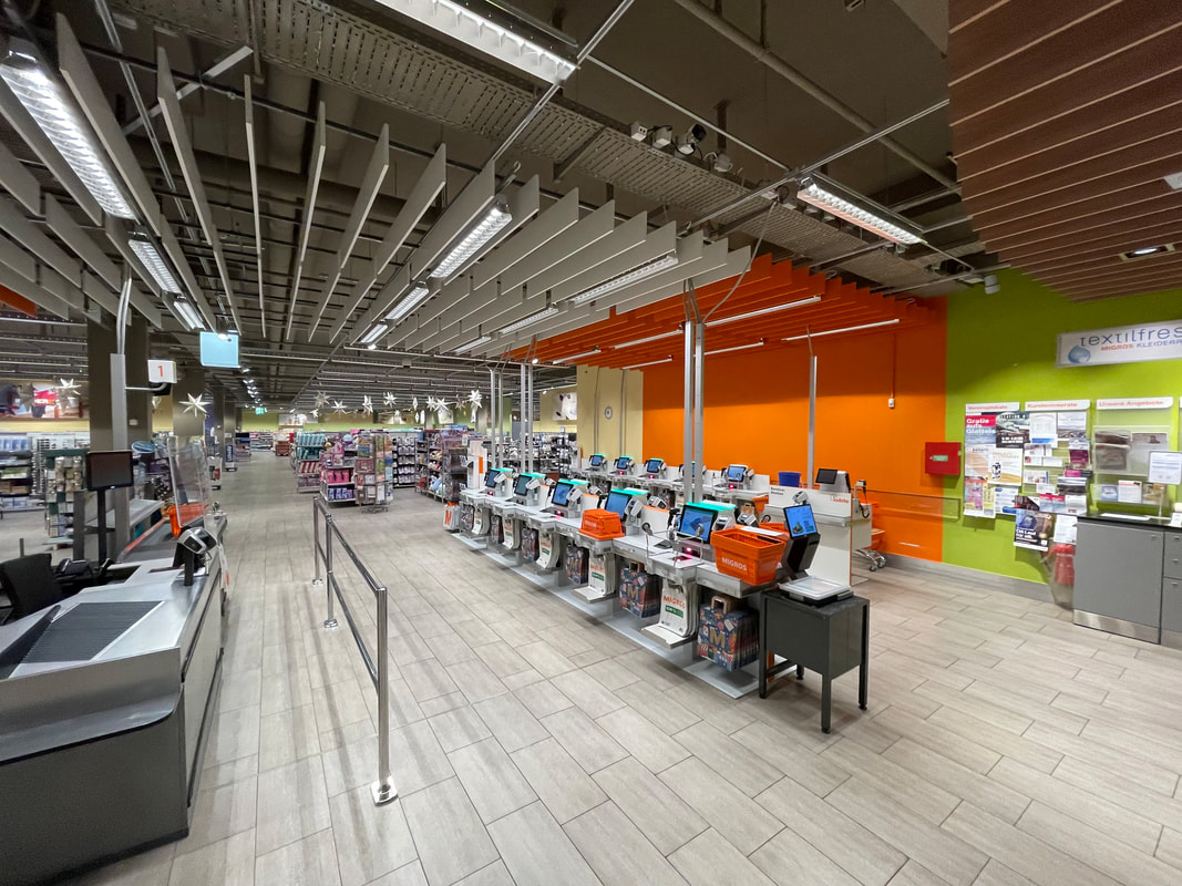 Umstellung Klassischen Kassen auf SCO Kassen Subito für die Genossenschaft Migros Zürich , unsere Arbeit war Projektleitung und Bauleitung  der jeweiligen Filiale