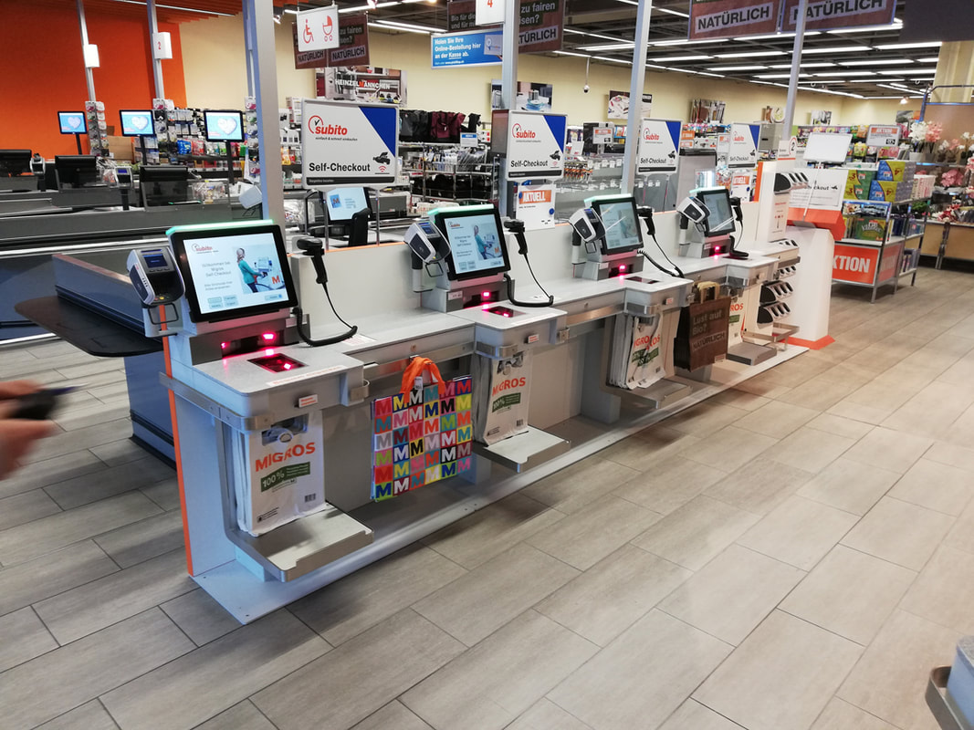 Umstellung Klassischen Kassen auf SCO Kassen Subito für die Genossenschaft Migros Zürich , unsere Arbeit war Projektleitung und Bauleitung  der jeweiligen Filiale